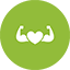 Green circle with white heart and arms inside.