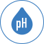 Blue circle with blue raindrop inside with white 'pH' written on top of drop.